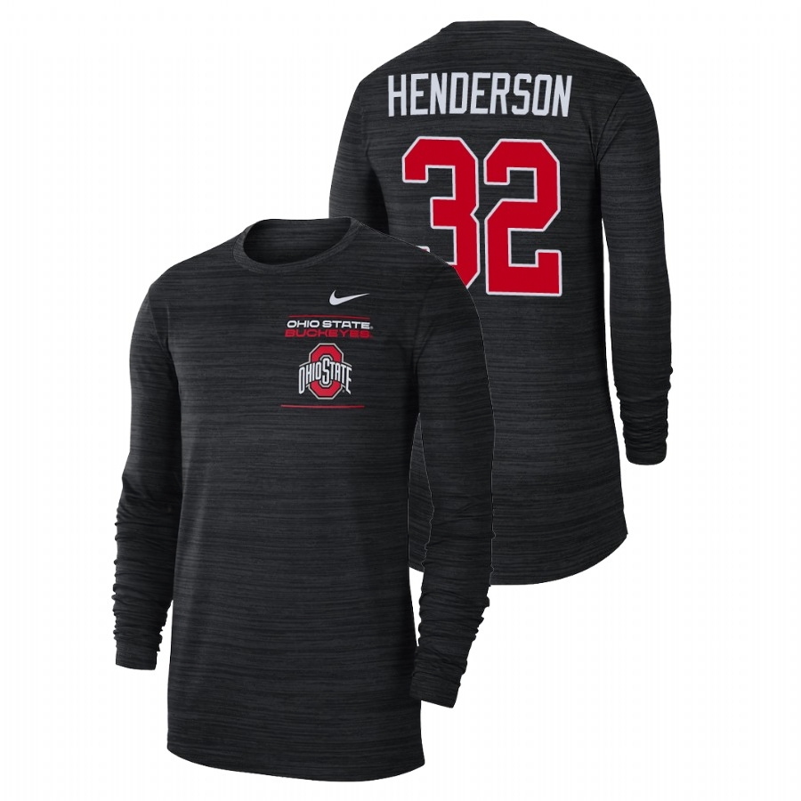 Ohio State Buckeyes Men's NCAA Treveyon Henderson #32 Black 2021 Sideline Velocity Long Sleeve College Football T-Shirt JDM8549PZ